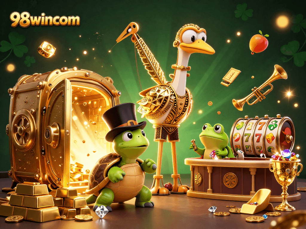 Experience winning excitement at 98wincom with dazzling slots in a lively casino scene.
