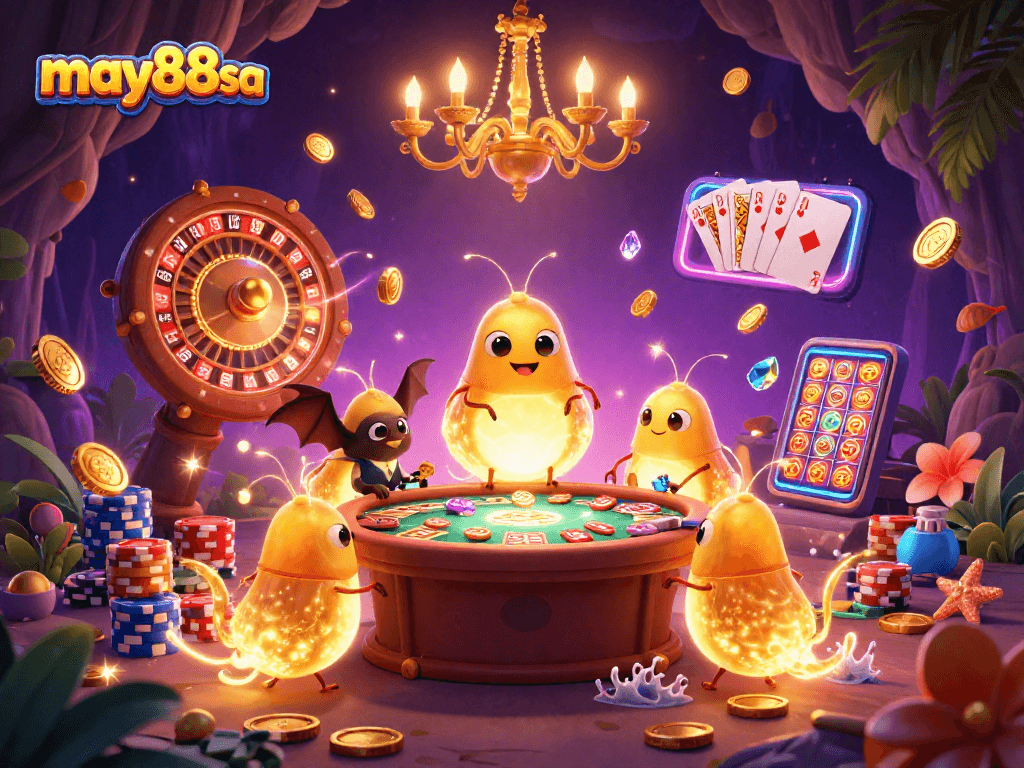 Experience may88sa's vibrant casino action with glowworms, a bat dealer, and spinning roulette!