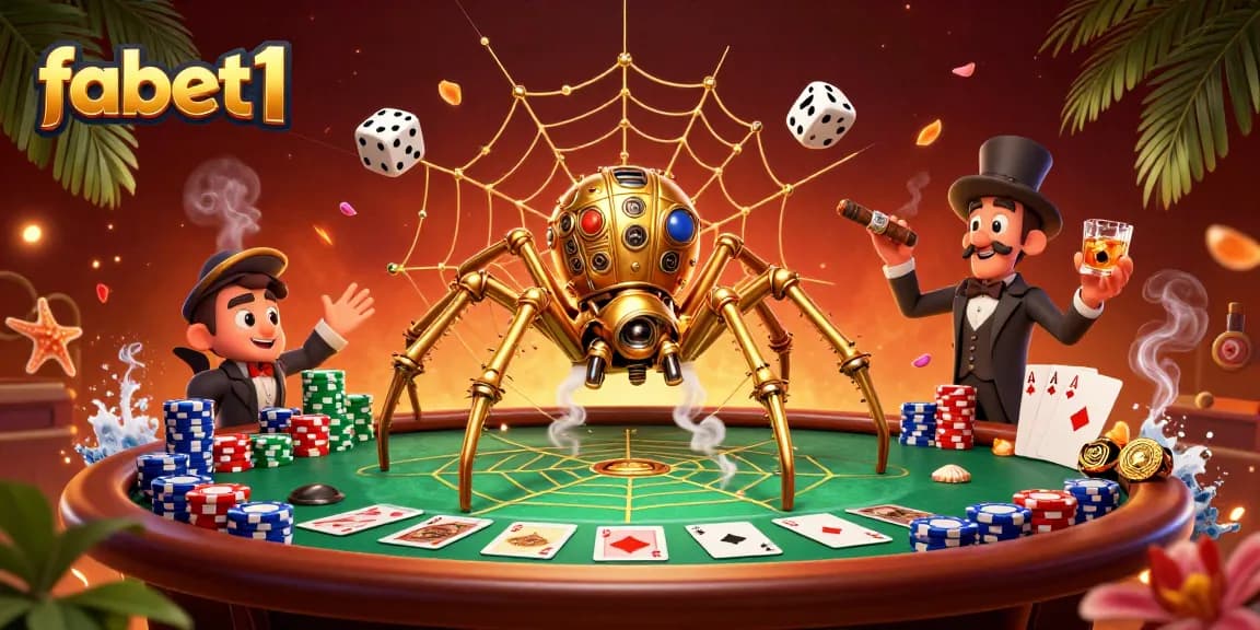 Experience thrilling action at fabet1 with steampunk characters around a dynamic poker table.