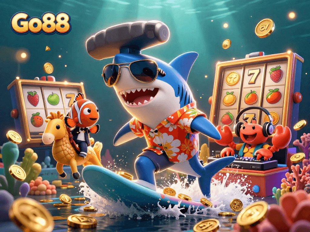 Engage with the exciting Go88 casino world featuring vibrant characters, gold coins, and thrilling game action.
