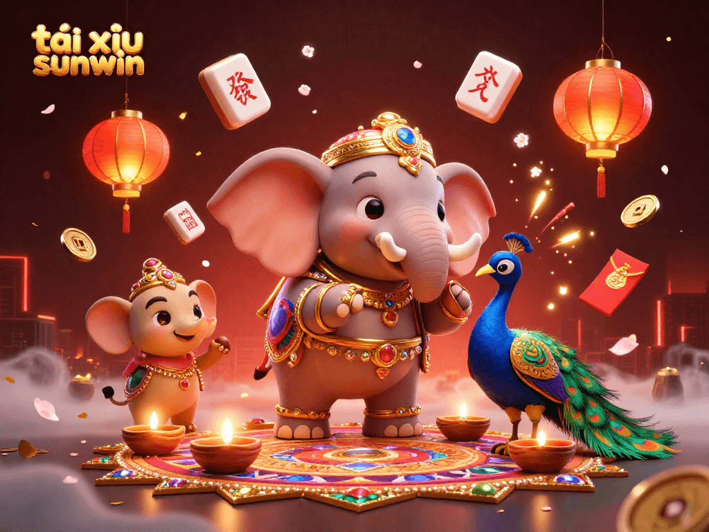 Experience thrilling gameplay with tài xỉu sunwin in a vibrant 3D casino scene featuring colorful elements.