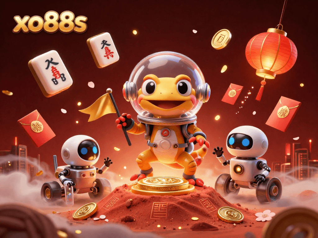 Experience the thrilling excitement of xo88s with a vibrant 3D illustration of a Martian gecko discovering a golden casino.