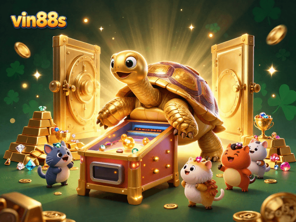 Experience thrilling gameplay at vin88s with a dynamic illustration of a golden tortoise pinball machine.