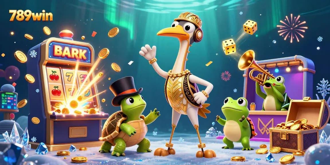 Experience the excitement of 789win with a lively casino scene featuring vibrant characters and jackpot elements.