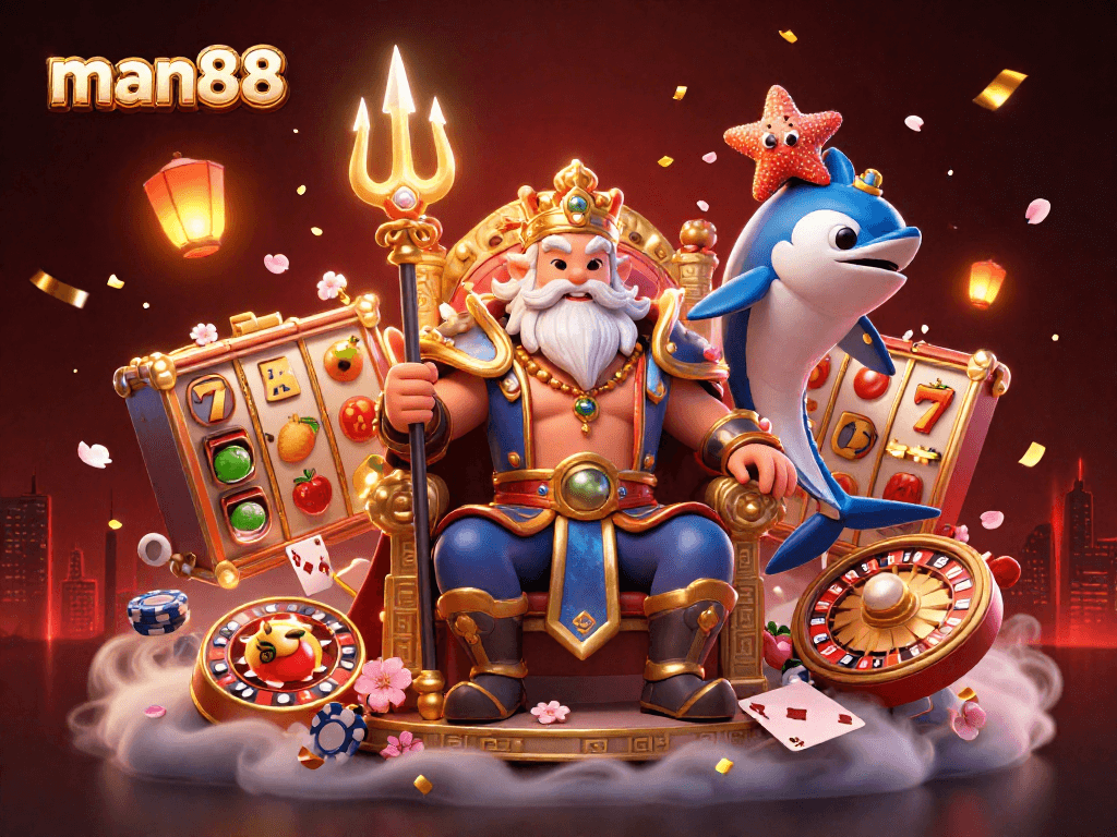 Engage with man88 casino featuring slots and vibrant characters in a dynamic 3D scene.