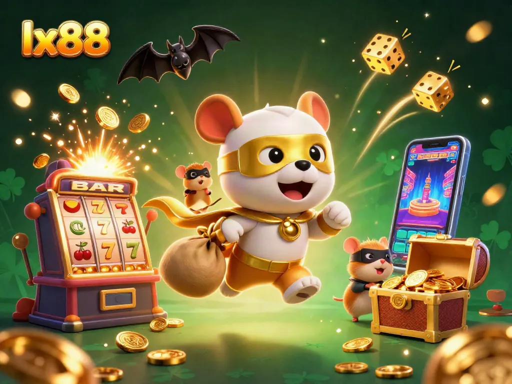 Experience the thrill of lx88 with a vibrant 3D cartoon lucky jackpot scene, featuring exciting casino elements.