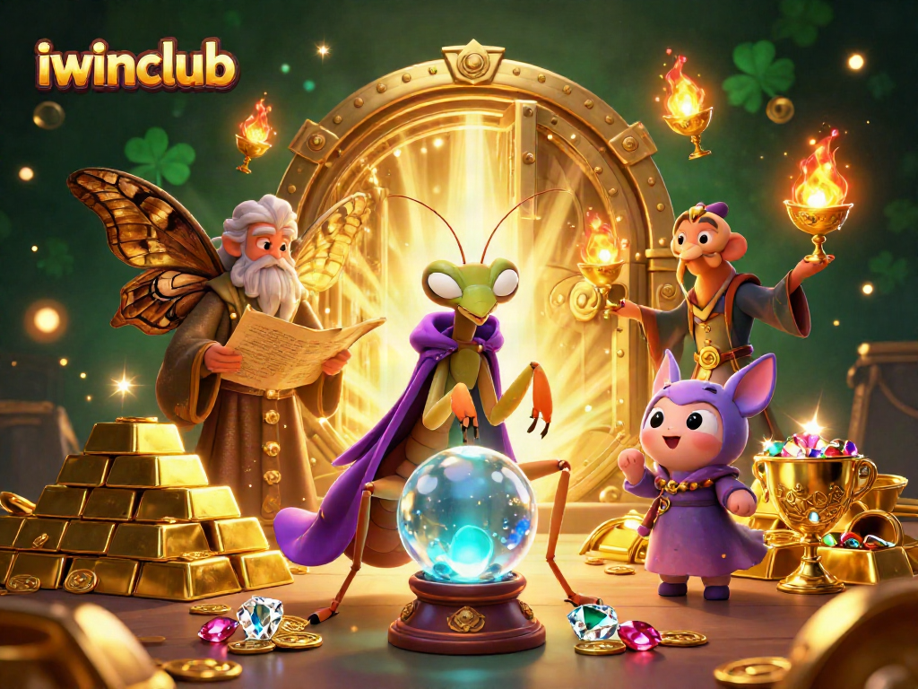 Engage in thrilling games at iwinclub with magical characters and treasure-filled casino scene.
