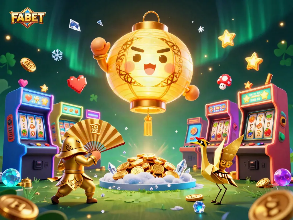 Experience the thrill with FABET, featuring golden lantern spirits and dynamic casino elements.