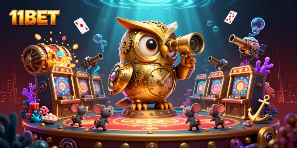Engage with thrilling games at 11BET featuring a vibrant casino scene with creative elements.