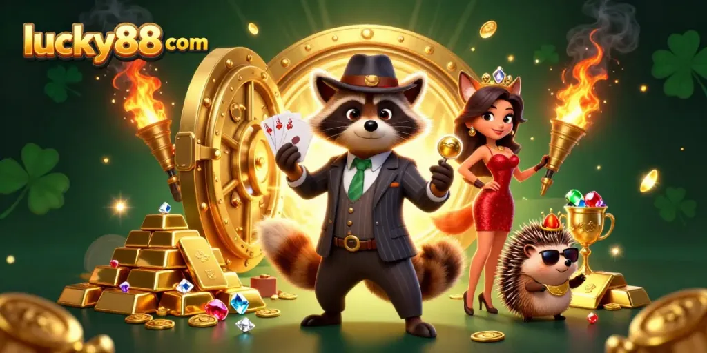Enjoy exciting gameplay at lucky88 com with thrilling casino action featuring raccoon, fox, and hedgehog