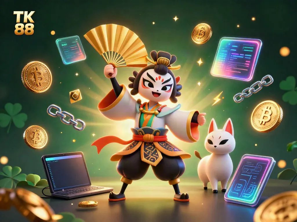 Experience thrilling gaming at TK 88 with vibrant 3D characters and digital currency elements.