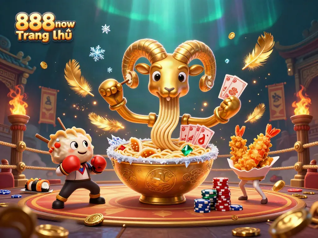 Play exciting games at 888now Trang Chủ with a dynamic casino scene featuring vibrant characters and rich details