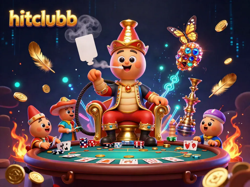 Engage in high-stakes poker at hitclubb with a unique caterpillar sultan in a vibrant casino scene.
