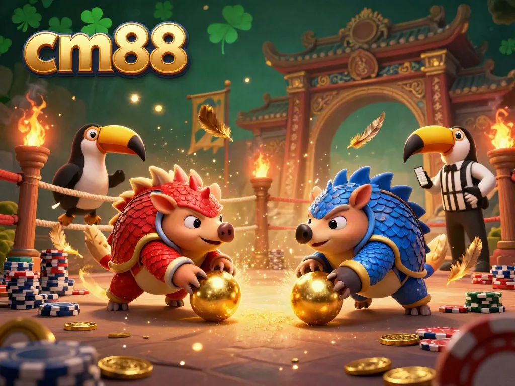 Engage in thrilling cm88 gaming action with a dynamic illustration of pangolins in an exciting betting arena.