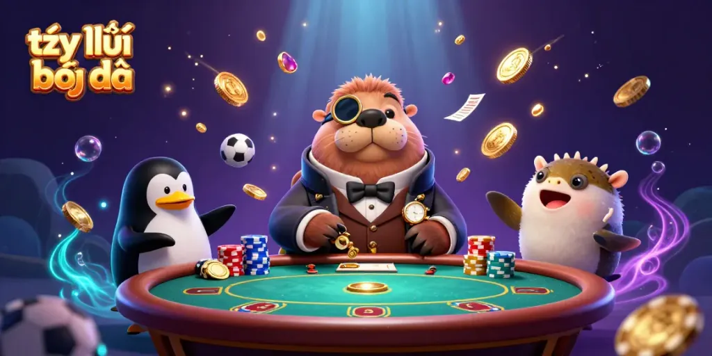 Engage in thrilling sports betting explained through tỷ lệ bóng đá wittily illustrated by characters in a dynamic underwater casino scene.