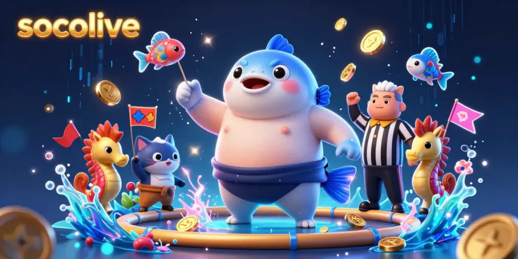 Socolive players engaging in exciting underwater treasure hunting with animated elements showcasing vibrant gold coins and gems.