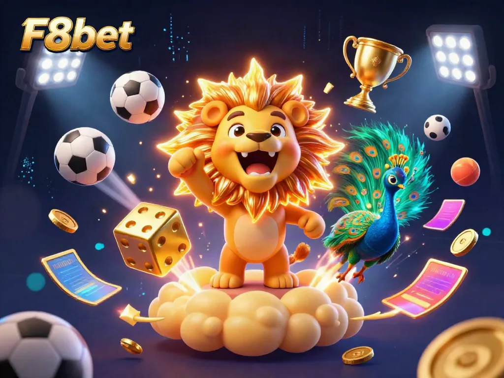 Experience the thrilling world of F8bet Casino with vibrant characters, sports elements, and dynamic action.