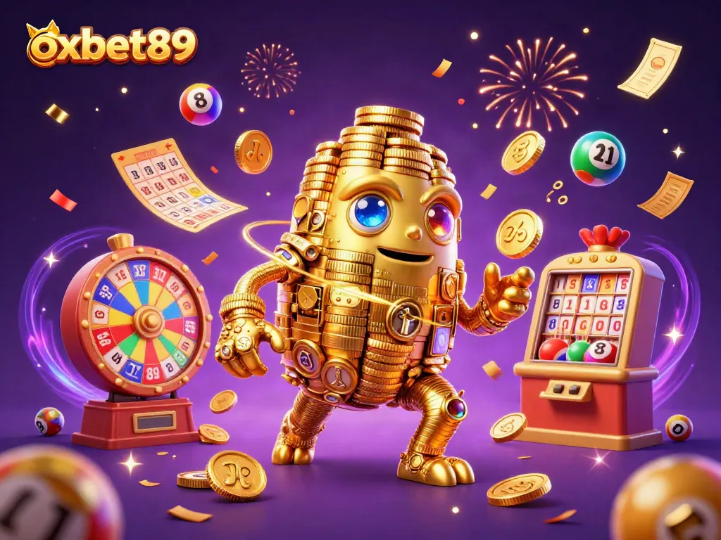 Spin the thrill with oxbet89's vibrant lottery scene, showcasing colorful prizes and dynamic gameplay.