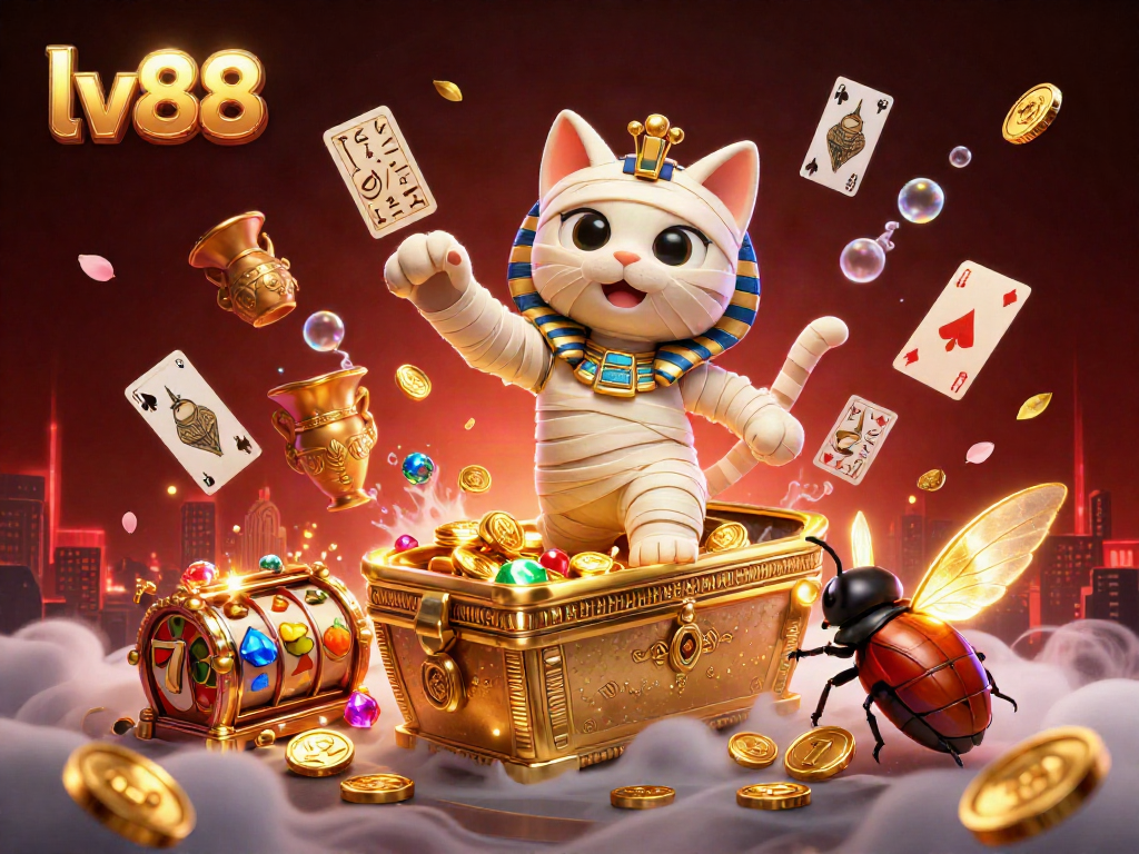 Engage in thrilling gaming experiences with lv88's dynamic casino scene showcasing treasures and vibrant elements.