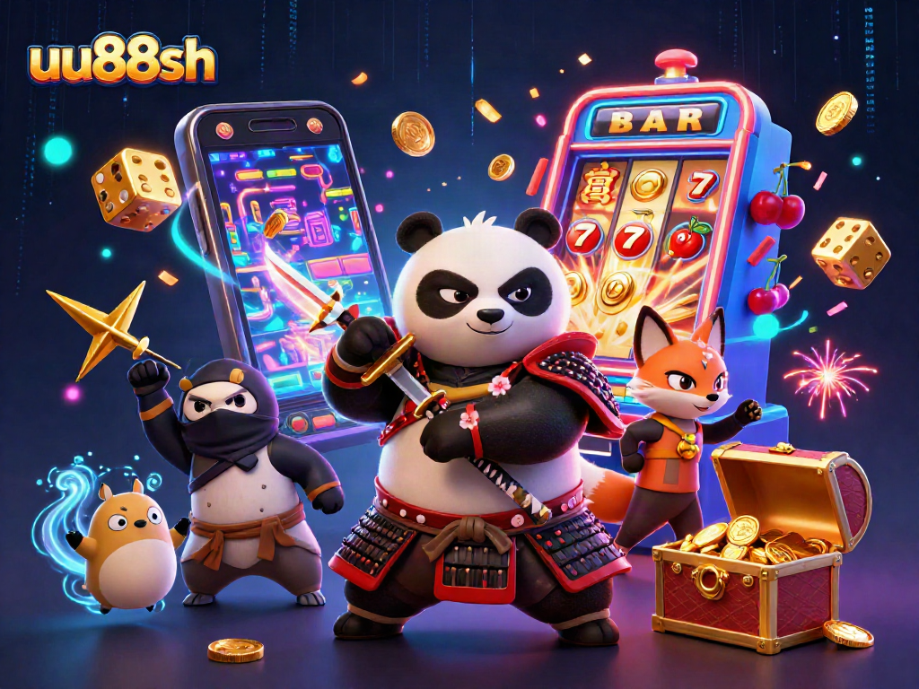 Spin the reels with uu88sh in a vibrant 3D casino scene filled with action and fortune.