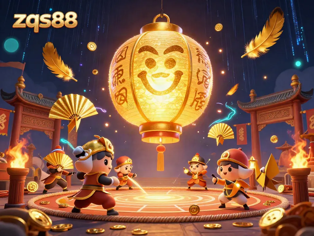 Engage in thrilling games at zqs88 with a vibrant, illustrated scene featuring a golden lantern spirit.