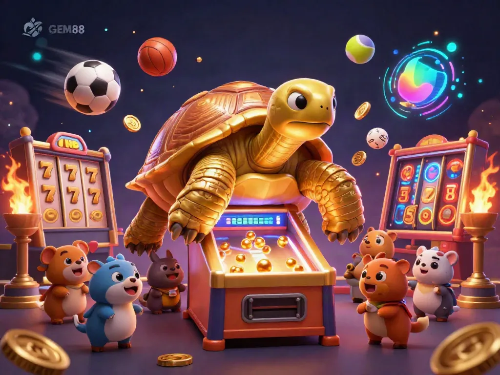 Experience the excitement of GEM88 with dynamic casino gameplay and vibrant characters in a lively 3D rendering.