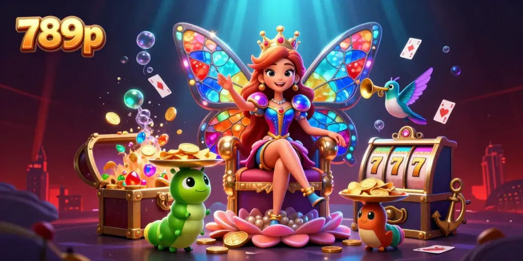 Experience the vibrant casino world of 789p featuring the butterfly queen and slot games.