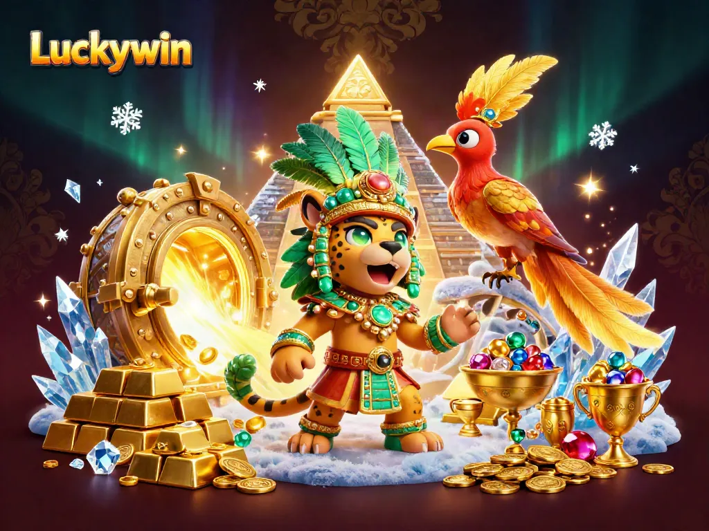 Experience thrilling wins at Luckywin with vibrant casino elements and mystical characters.