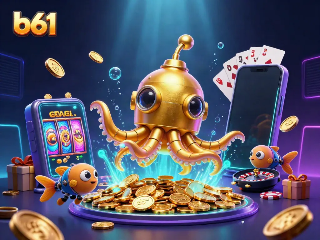 Experience the exciting world of slots with b61 showcasing a vibrant golden kraken and dynamic game elements.