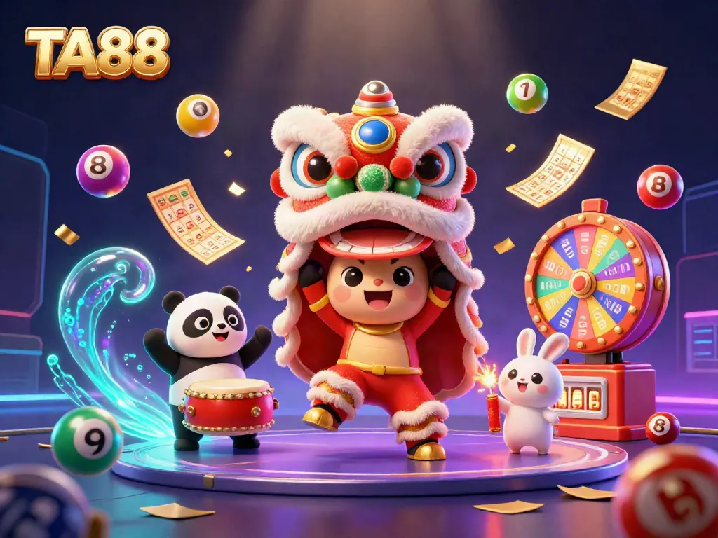 Engage in TA88 lottery fun with a colorful dynamic scene of lively characters and vibrant game elements.