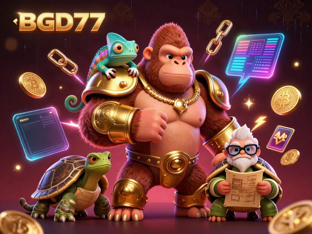 Engage in gaming excitement at BGD77, showcasing colorful casino elements with animated characters in action.