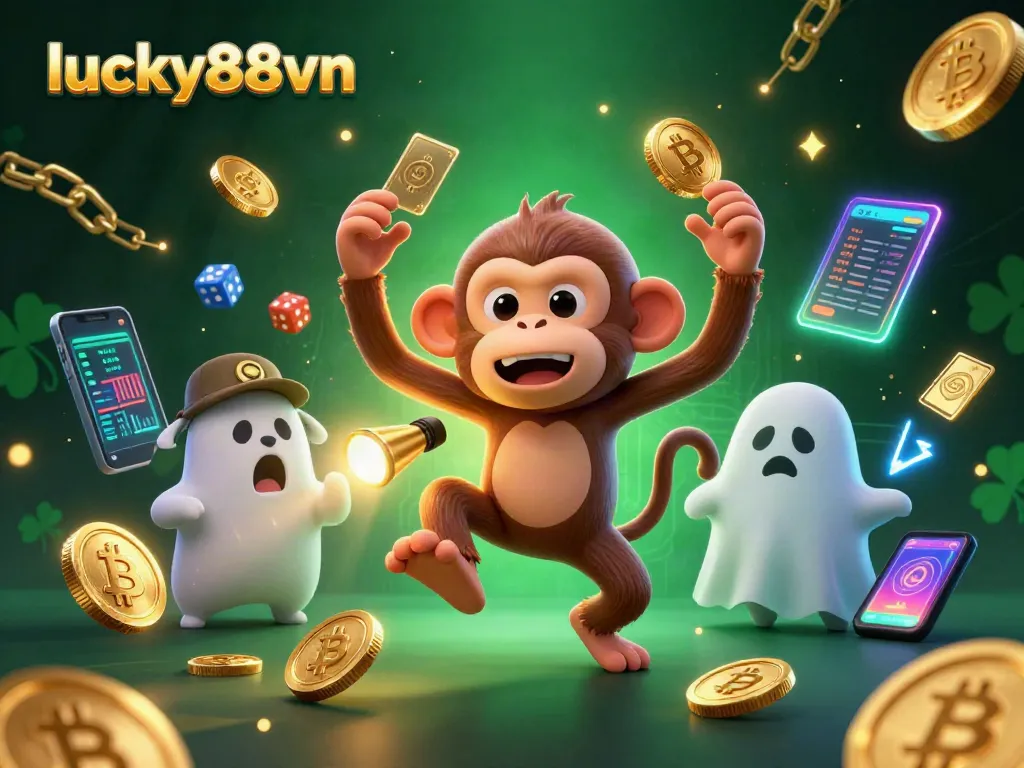 Experience thrilling gameplay at lucky88vn with a playful poltergeist and ghost-hunter in a vibrant casino.