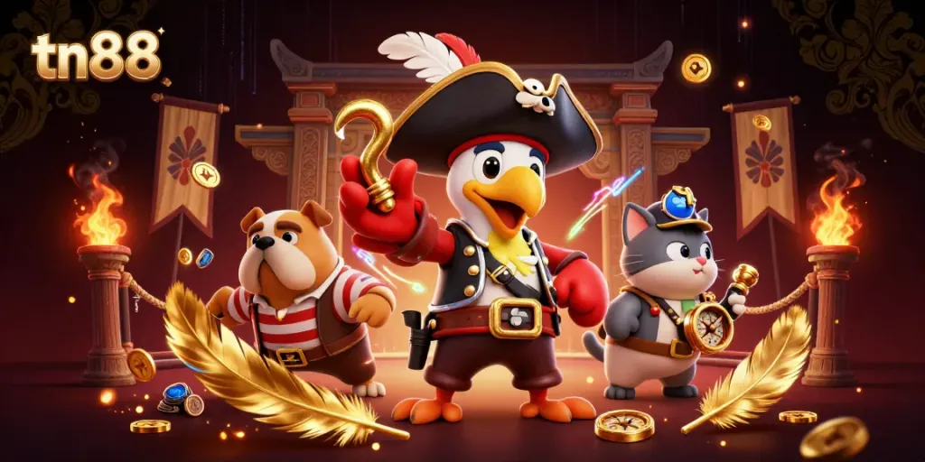 Engaging tn88 pirate-themed casino scene filled with vibrant gaming elements and characters.