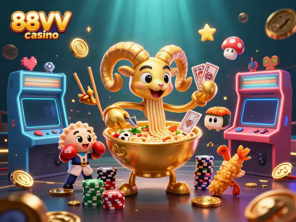 Experience the thrill of 88VV casino with a vibrant 3D animation featuring characters and game elements.