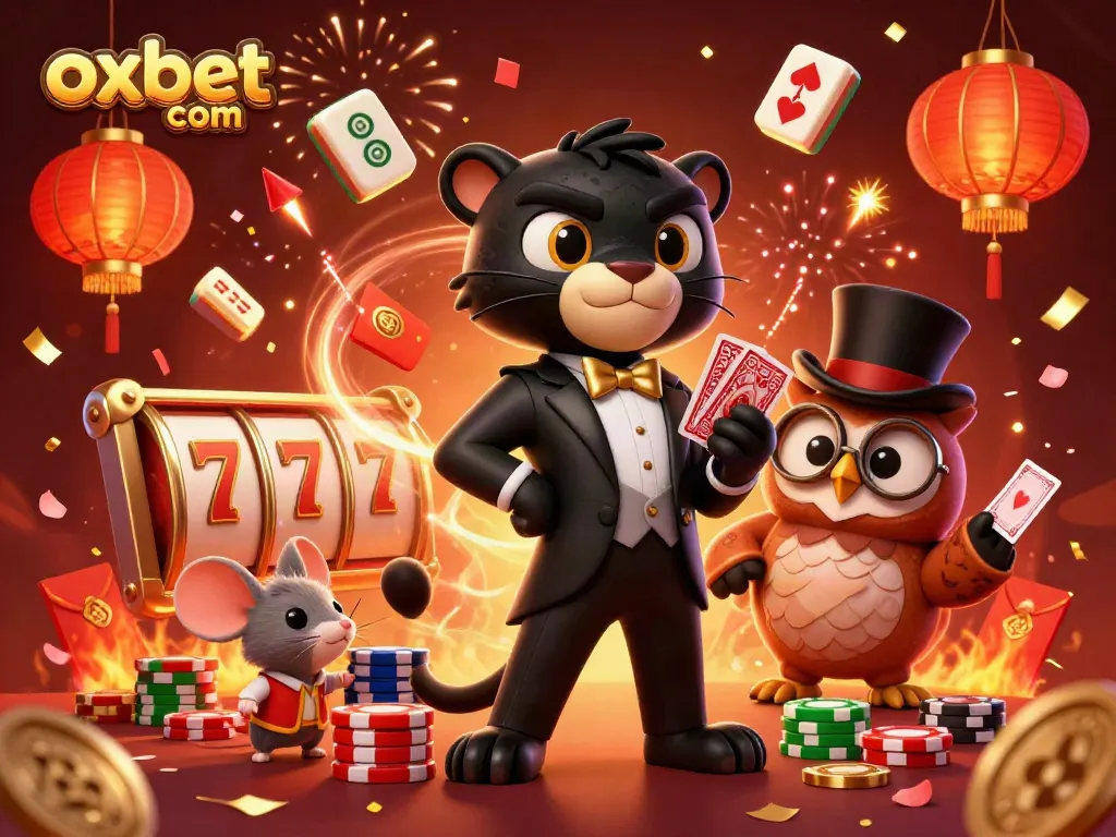 Play exciting games at oxbet com with vibrant 3D characters and casino elements on display.