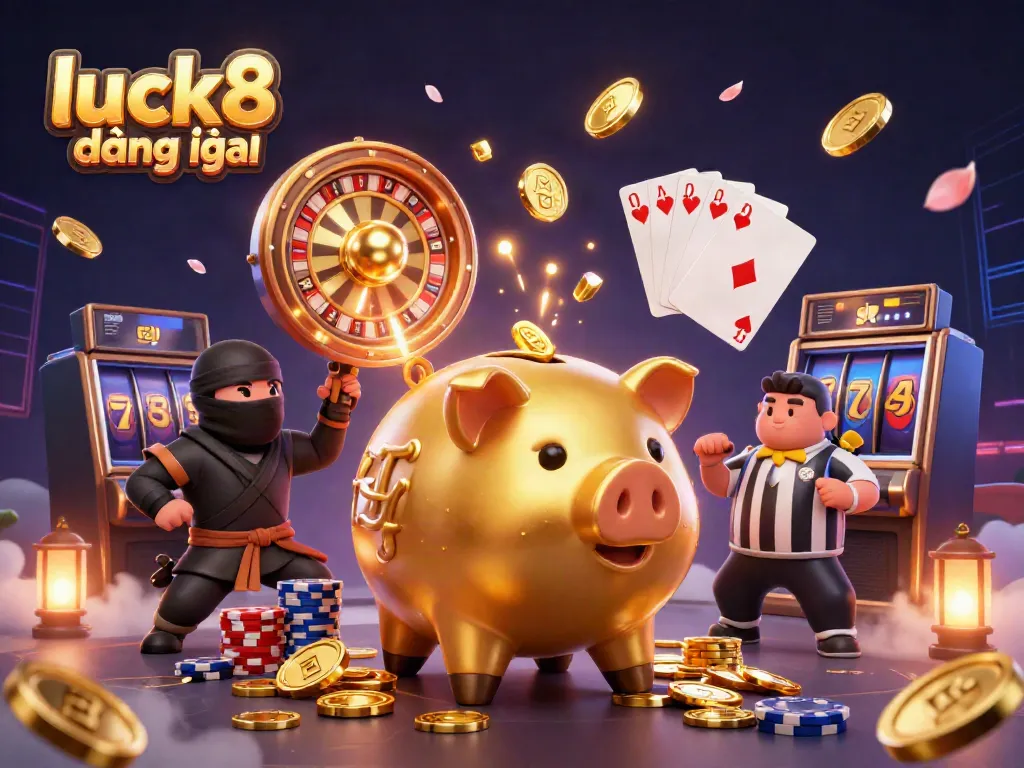 Experience the excitement of luck8 đăng nhập with dynamic casino action featuring vibrant cartoon characters and casino elements.