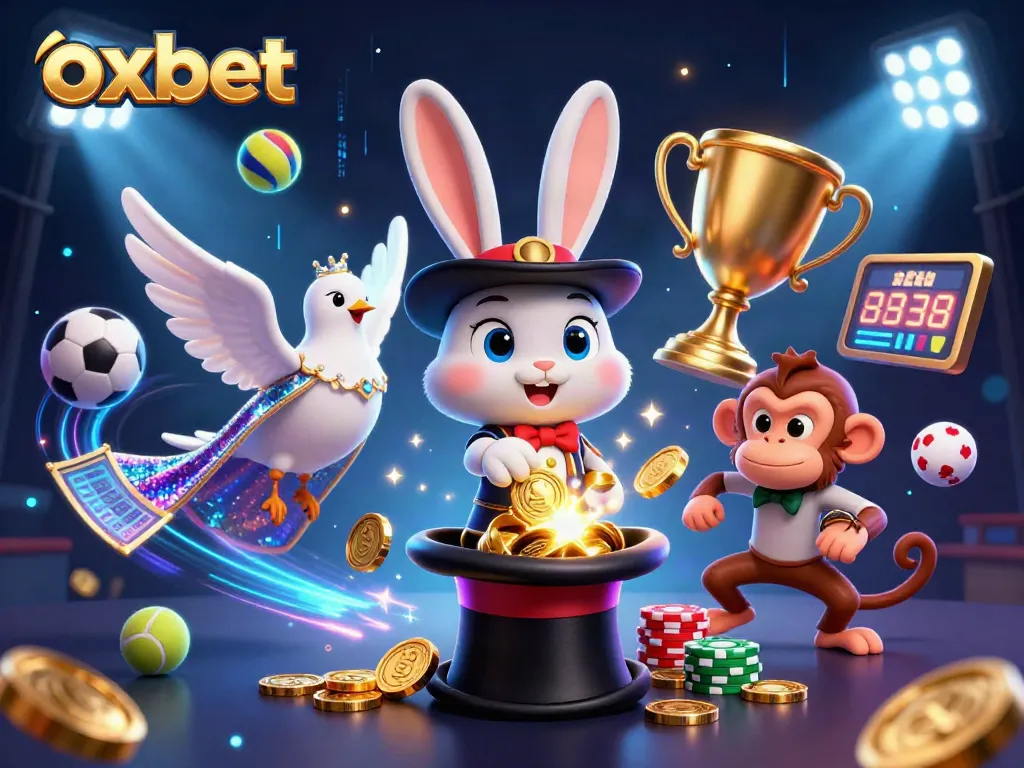 Experience thrilling gaming at Oxbet with vibrant casino elements and animated characters.