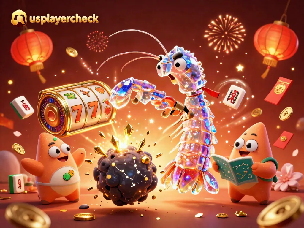 Experience the excitement with usplayercheck's vibrant online casino scene featuring a galactic samurai shrimp amidst colorful gaming elements.