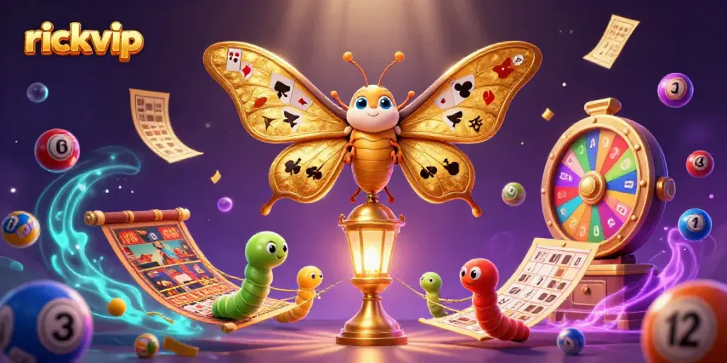 Play exciting games at rickvip with vibrant scenes of wealth and adventure, showcasing golden rewards.
