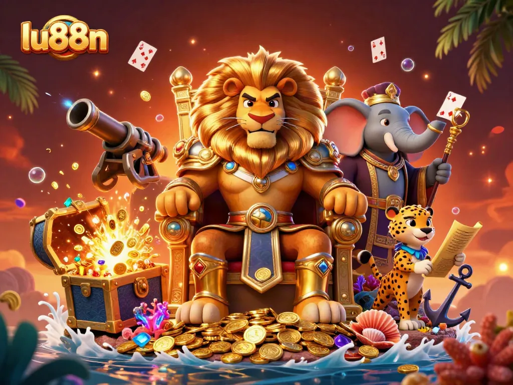 Experience thrilling wins with lu88n: A vibrant casino kingdom illustration featuring royal characters and immersive gaming elements.