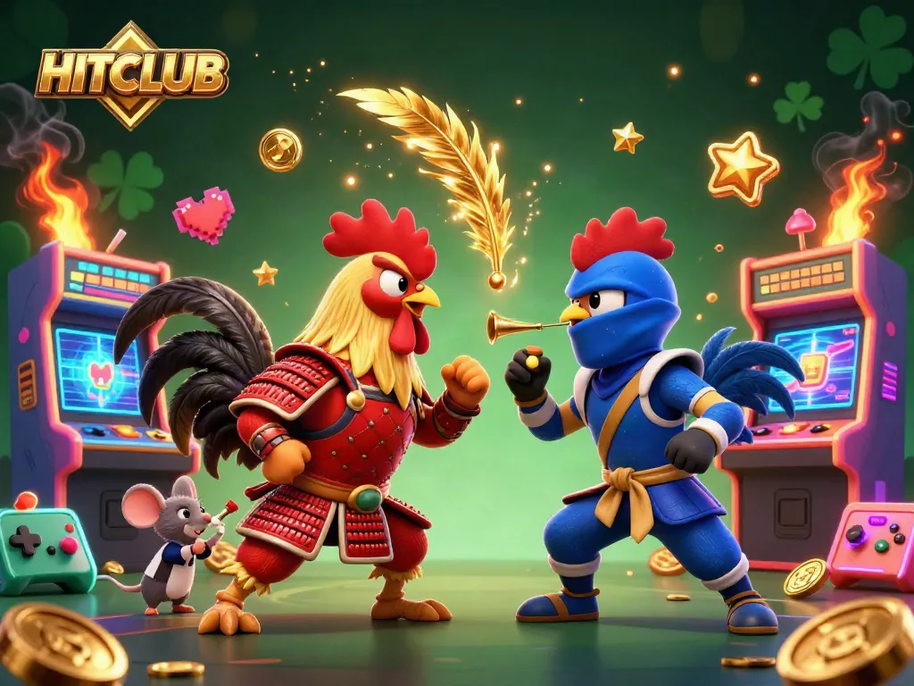 Watch HITCLUB's fierce battling roosters as they elevate gaming excitement with vibrant casino elements.