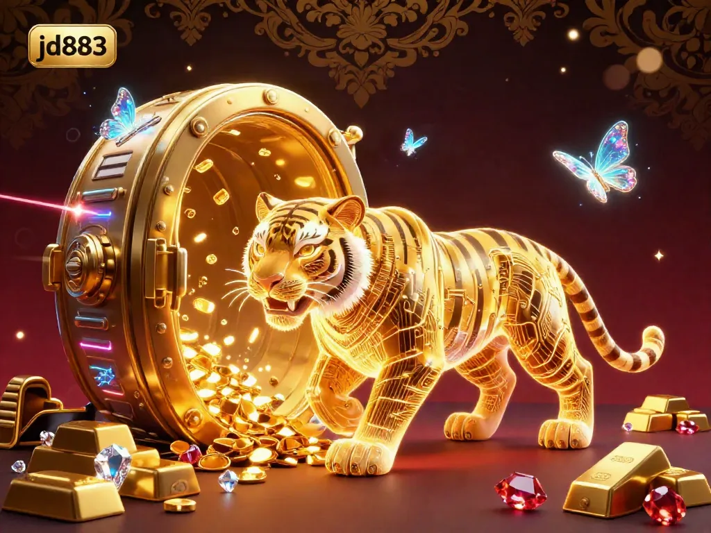 Experience the thrill of gambling at jd883 with a stunning illustration blending neon visuals and vibrant casino elements.