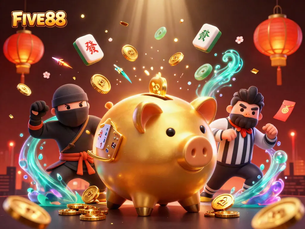 Experience vibrant action at FIVE88 with an energetic illustration featuring casino characters.