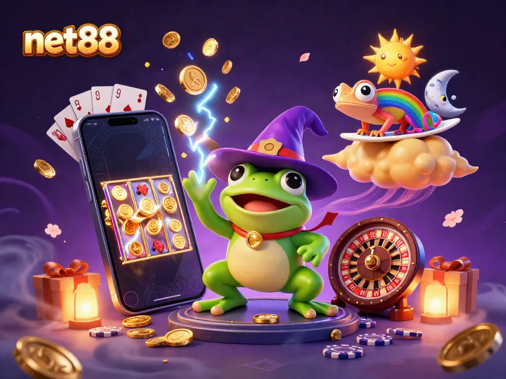 Experience the vibrant world of online gaming with net88's magical characters and dynamic casino elements.