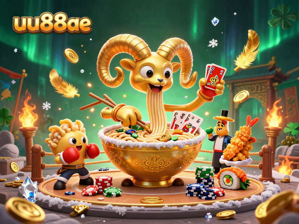 uu88ae showcases a vibrant casino scene with a ramen bowl dealer and dynamic game atmosphere.