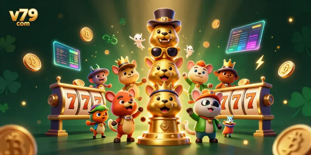 Experience thrilling wins with v79 com's animated casino totem filled with vibrant gaming elements.