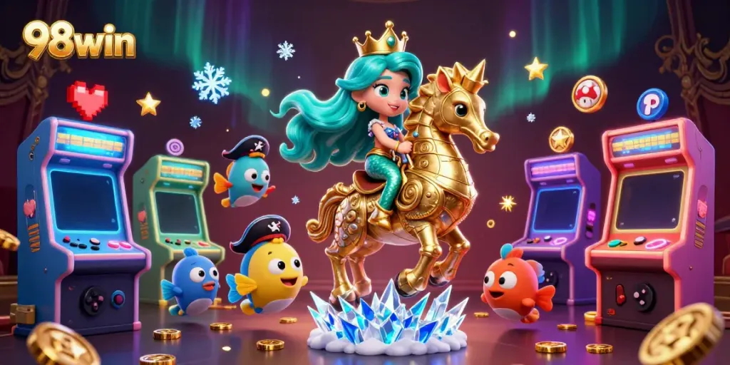 Engage in thrilling gameplay at 98win with colorful characters and dynamic casino elements.