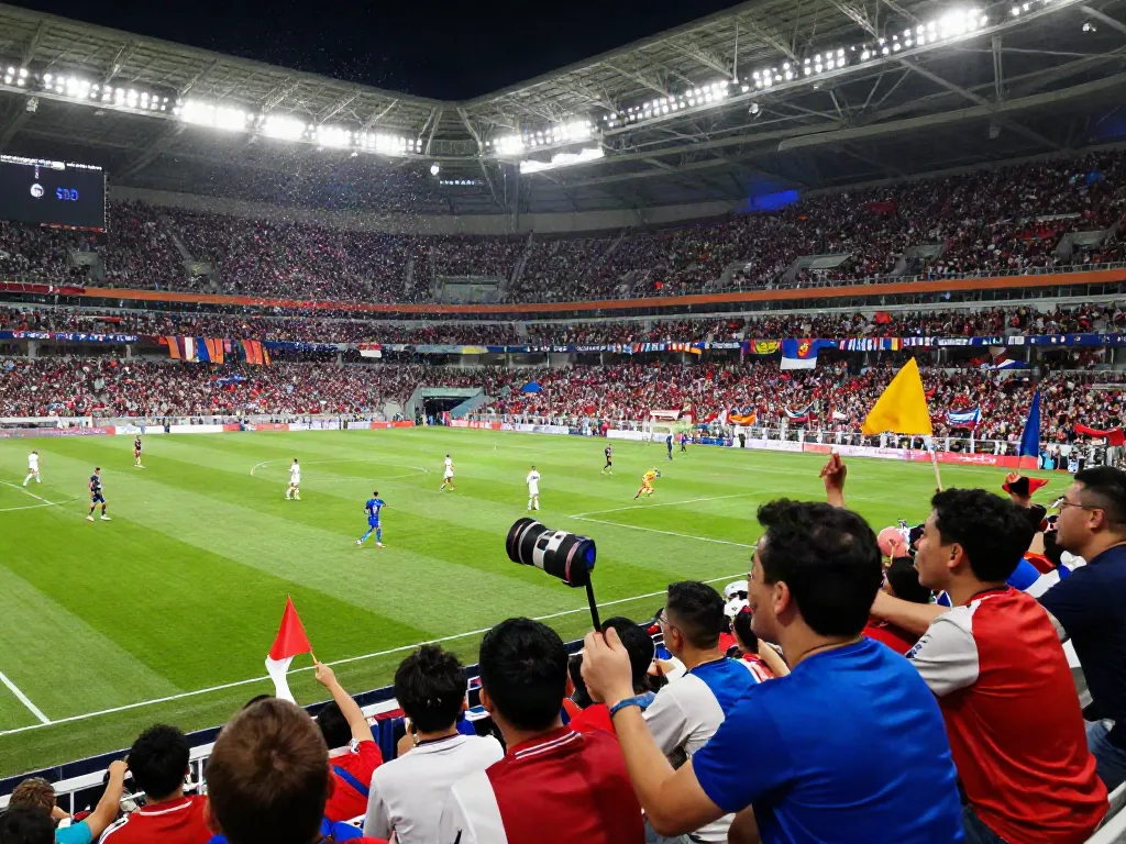 Excitement at a soccer game with fans cheering and players in action, featuring cakhiatv experience.