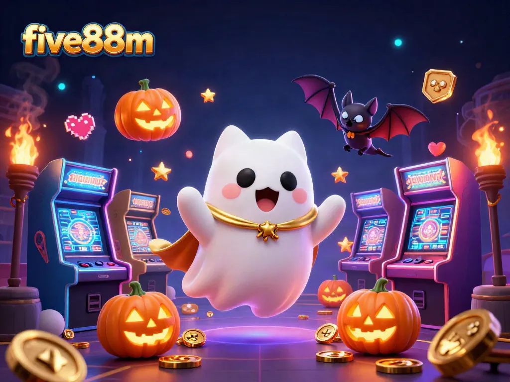 Experience thrilling gaming at five88m with a friendly ghost cat in a haunted casino.
