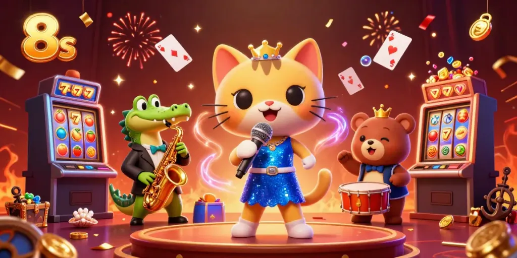 Experience thrilling wins at 8s Casino with vibrant characters and exciting slot games.